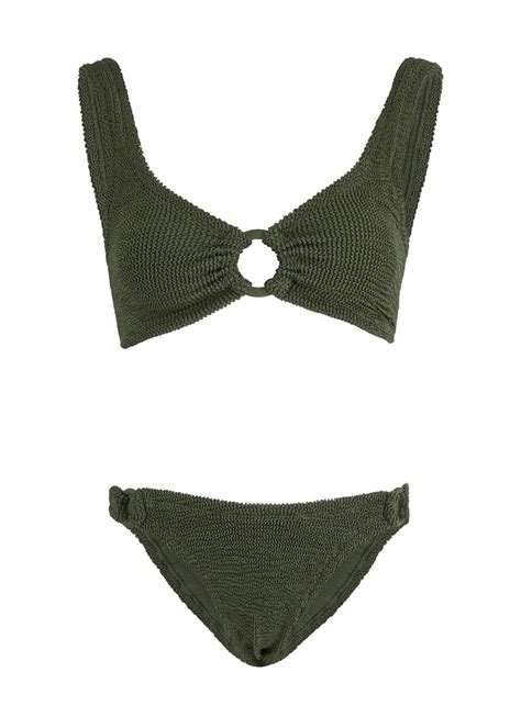 Hunza G Hallie Seersucker Bikini Dark Green Editorialist