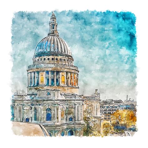 St Pauls Cathedral England Watercolor Sketch Hand Drawn Illustration