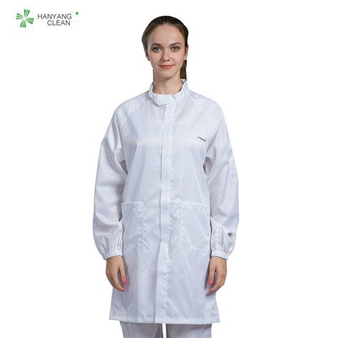 ESD Antistatic Dust Free White Color Labcoat Gown With Conductive Fiber