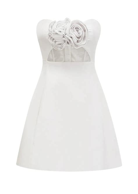 Valencia Dress - White | Flower Appliqué Strapless Mini Dress – Yojani ...