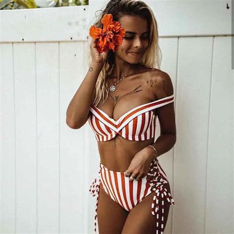 Bikini Push Up Hoge Taille Badpak Bikini 2020 Gestreepte Strapless Bikini Set Retro Zwemmen Pak