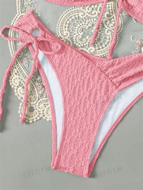 SHEIN Swim Conjunto De Bikini Sin Tirantes De Color Sólido Y Textura Moda de Mujer SHEIN México