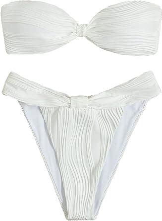 Amazon Gorglitter Women S Strapless Bikini Set Floral Bow Bandeau Swimsuit String High