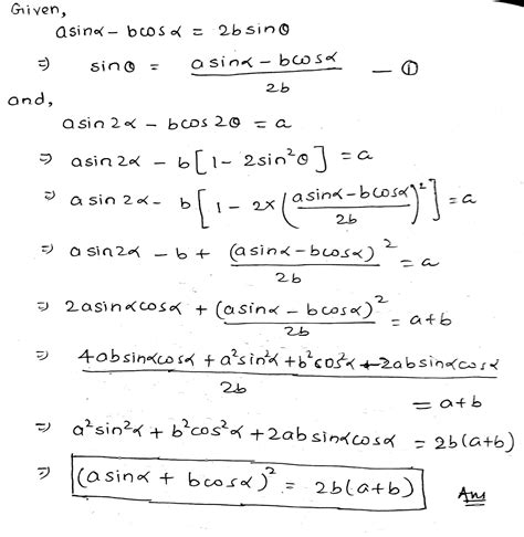 Eliminate Theta From The Equation A Sinalpha B Cosalpha 2b Sintheta