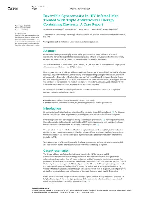 reversible gynecomastia  hiv infected man treated  triple