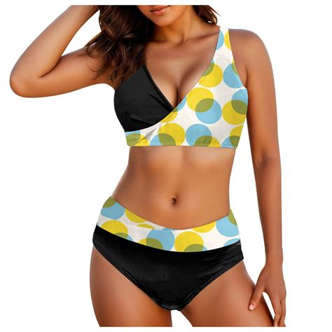 Ehrwe Women S Bikini Sets Bikini Split Print Sexy Hot Diamonds Gather Bikini Swimsuit Yellow