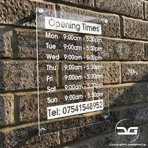 personalised wall mounted acrylic opening time sign concept graphics