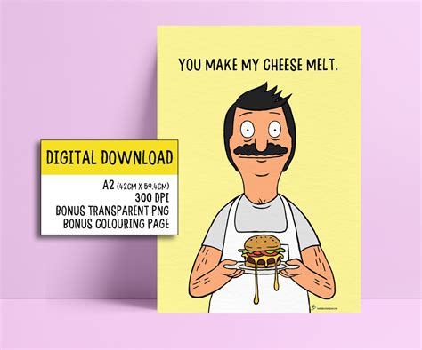 A Printable Card A Funny Printable T Wall Art Or Card For Bobs Burgers Fans Instant