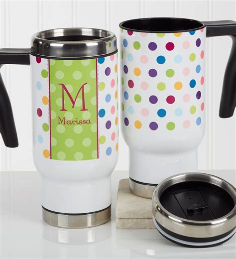 Personalized Polka Dot 14 Oz Commuter Travel Mug