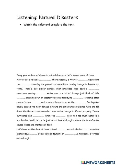 Listening Natural Disasters Online Exercise For Live Worksheets