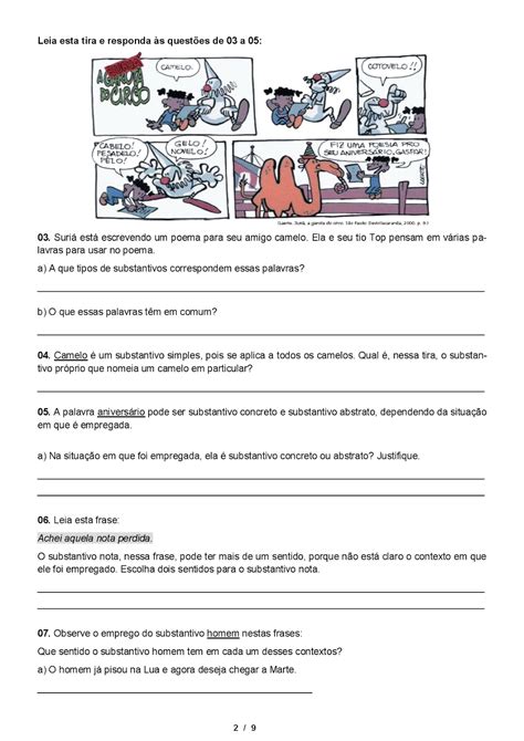 Exercícios Sobre Flexão Dos Substantivos 6o Ano Com Gabarito