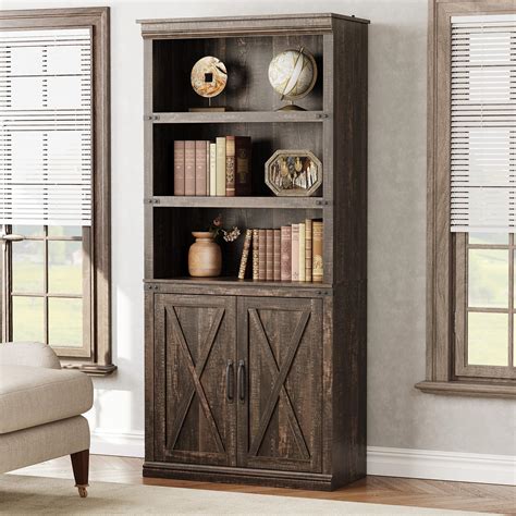 Farmhouse Bookshelves And Dark Oak Bookcases With Doors