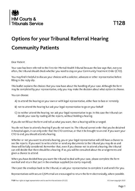 Form T128 Options For Your Tribunal Referral Hearing Community