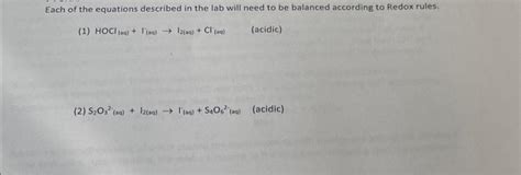 Solved Each of the equations described in the lab will need | Chegg.com