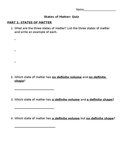 States of matter quiz | Quizzes Earth science | Docsity