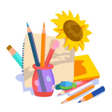 Classwork Clipart An Empty Notebook With School Supplies On A Yellow Background Cartoon Vector ...