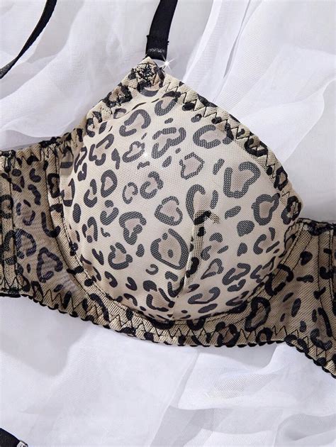 Conjunto de lingerie feminina estampa de onça aro sexy