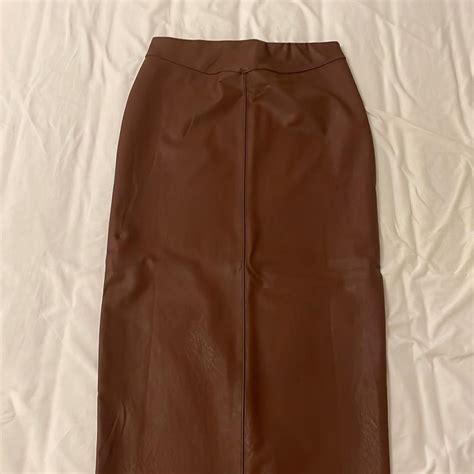 Naked Wardrobe Brown Faux Leather Front Split Midi Depop