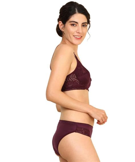 In Curve Women Cotton Bra Panty Set For Lingerie Set Pack Of 3 Color Maroon Blue Red
