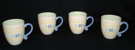 Pfaltzgraff Summer Breeze Mug Yellow Blue Green Floral Green Inside Set Of 4 Ebay