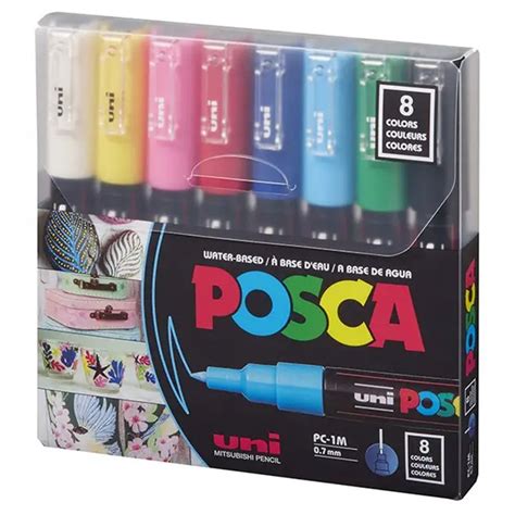 Set 8 Markere Uni Posca Mitsubishi PC 1M Fine Tip Pen Multicolor 0