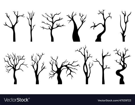 Naked Tree Black Isolated Silhouette Winter Trees Vector Image