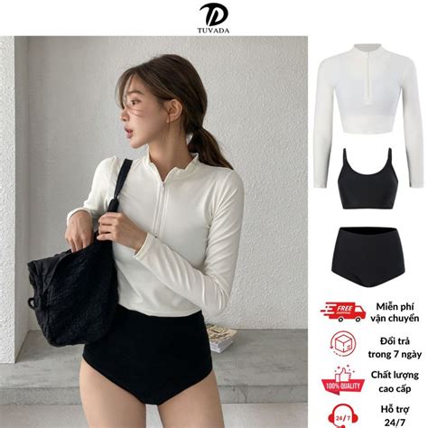 Set đồ bơi Tuvada bikini 2 mảnh tặng áo khoác ngoài bikini tay dài đồ đi biển chống nắng