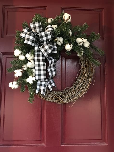 Window Wreath Front Door Decor Lambs Ear Wreath With Black White