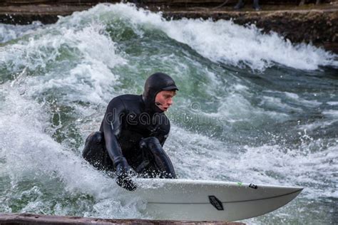 Munich Germany December Winter Surfer In The City River