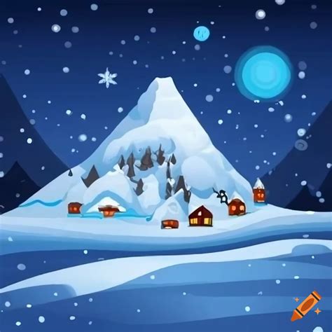 Cartoon Snowy Mountain With Christmas Town On Craiyon