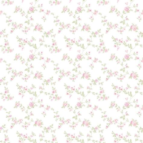 Delicate Floral Trail Pink/Green on White Matte Finish Non-Woven Non ...