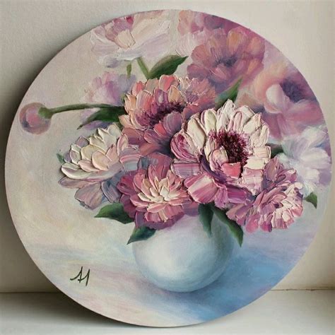 Интерьерная картина Нежные лиловые пионы на круглом холсте в интернет ...