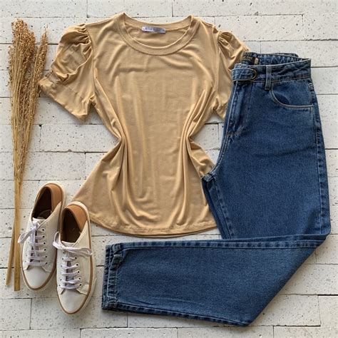 T Shirt Detalhe Pregas Na Manga Nude Dondoca Moda Feminina