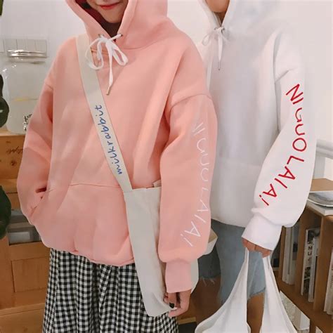 2018 Womens Harajuku Ulzzang Winter Svitshot Alphabet Hoodies Velvet