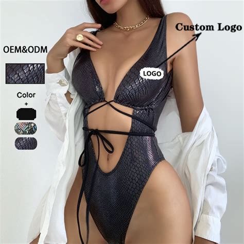 Oem Odm Wholesale Blank Thong Girls Swimwear Thong Snake Print Sexy String Shiny Bikini Sexy