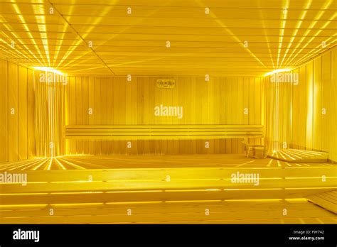 Hot Wooden Sauna Room Interior Stock Photo Alamy