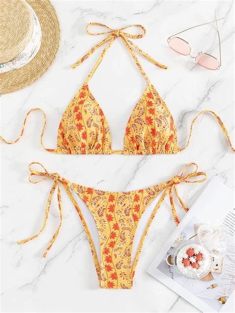 Luxury Swimsuit Print Lace Up Backless Micro Bikini