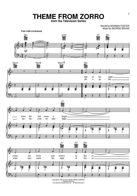 GUY WILLIAMS ZORRO THEME SHEET MUSIC