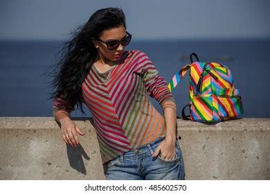 Beautiful Sexy Brunette Glasses Posing On Stock Photo 485602570 Shutterstock