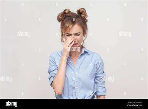 Portrait Of Displeased Upset Blonde Woman Frowning Face Crying Being Discontent And Unhappy As