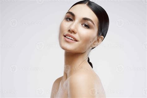 Pretty Brunette Naked Shoulders Clear Skin Close Up Stock Photo At Vecteezy
