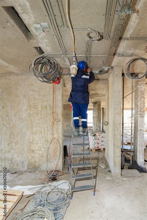 drywall installation work  progress  construction workers