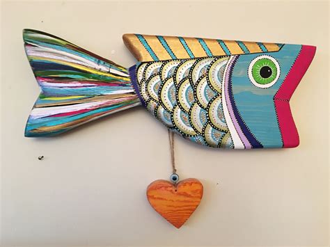 Wooden colorful fish wooden fish decor wood fish wall art