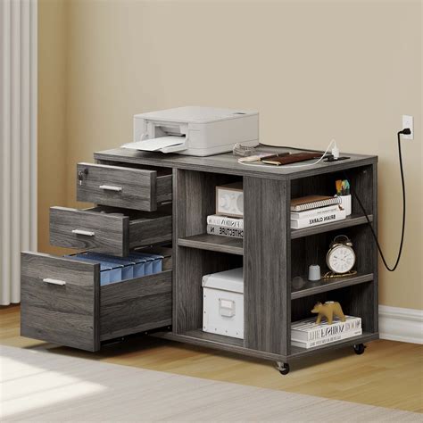 DWVO Wood Lateral File Cabinet With Charging Station And Lock For Home