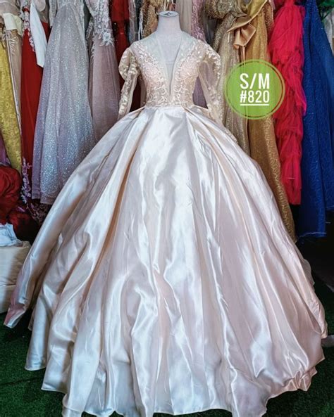 LUXURY NUDE SILK LONGTRAIL GOWN S M Lazada PH