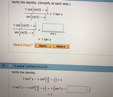 Solved Verify The Identity Simplify At Each Step Cos Chegg