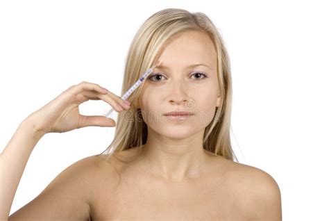 Visage De Jeune Injection Blonde De Femme De Botox Image stock Image du médical coupure