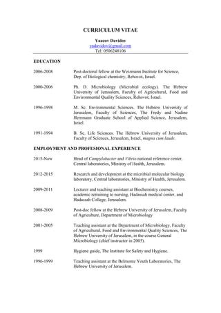 Yaacov Davidov Cv Pdf