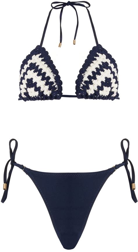 Chintz Bikini Set Navy Cream Crochet Celebstyle Org