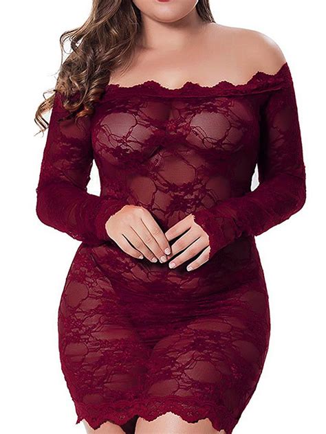 Dymade Plus Size Lingerie For Women S Sexy Mesh Lace Sleepwear Dress Babydoll Nightwear
